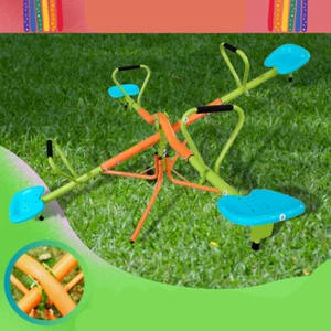Playground 4 Seats Seesaw 360 Degree Rotating Sturdy Plastic, Blue and Green - Picture 1 of 9