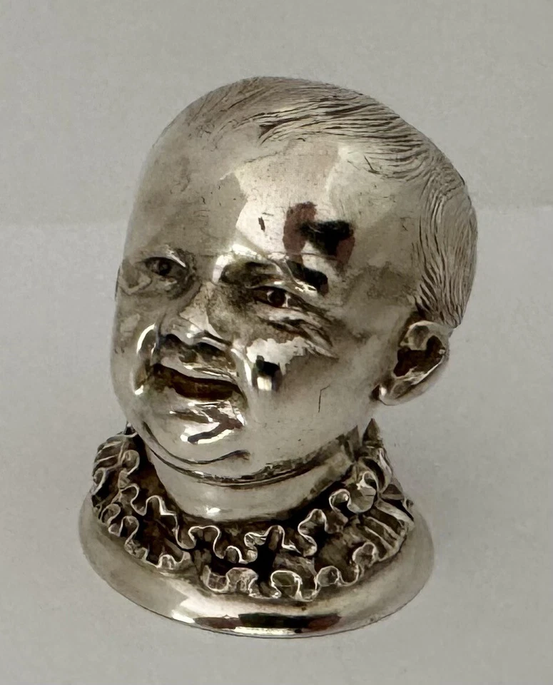 INGLÉS VICTORIANO FIGURA CABEZA DE BEBÉ ESTERLINA PIMIENTA AGITADOR HENNELL LONDRES 1880 Foto 1 de 4