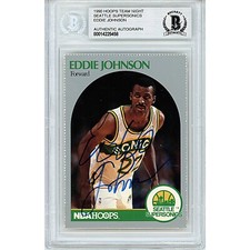 Eddie Johnson Sonics Signed 1989-90 Hoops Card Beckett Authentic Auto Slab COA