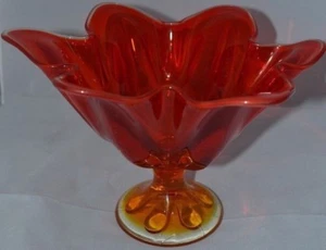 Vintage Viking Glass Bowl Footed Amberina Orange Red - Picture 1 of 3