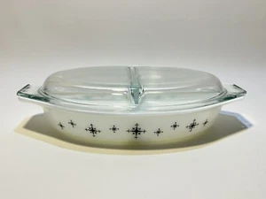 Pyrex Atomic Starburst Black Divided Casserole Dish 1.5 qt with Lid / READ - Picture 1 of 6