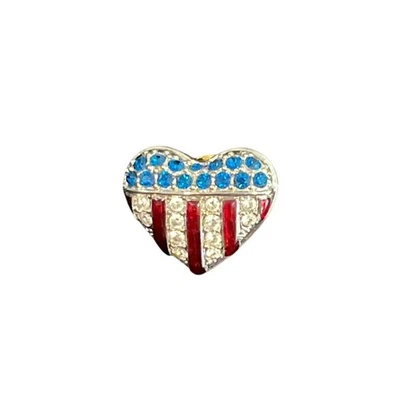 Swarovski Patriotic Heart Pin Red White Blue Crystal Lapel Brooch USA Flag - Image 1 of 4