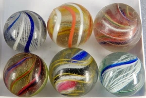 Marbles: SWIRL, Assorted Core. 6 Marbles. (B1026) - Picture 1 of 2
