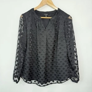 Talbots Polka Dot Blouse Womens Size Petite M Black Sheer Sleeves Lightweight - Picture 1 of 6
