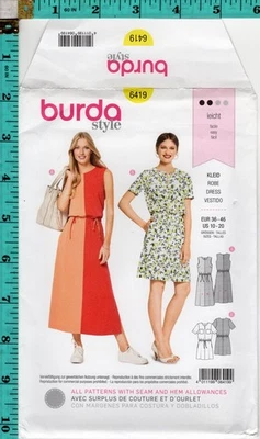 Misses' Dress Burda style Sewing Craft Pattern # 6419 Size 10-20 NEW & UNCUT! - Image 1 of 3