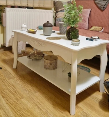 Vintage Coffee Table French Style Furniture White Living Room Wood Storage Shelf