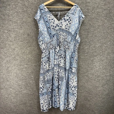 Vestido Old Navy Mujer 2X Plus Azul Funda Geométrica Midi Cuello en V Manga Corta Foto 1 de 4