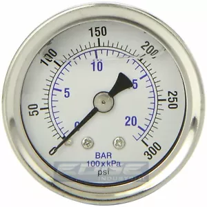 MEDIDOR DE PRESIÓN LLENO DE LÍQUIDO 0-300 PSI, CARA DE 1,5"", MONTAJE TRASERO NPT DE 1/8 - Imagen 1 de 2