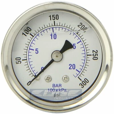 LIQUID FILLED PRESSURE GAUGE 0-300 PSI, 1.5" FACE, 1/8" NPT BACK MOUNT - Image 1 of 2