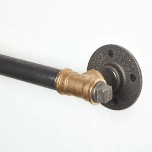 Black & Brass Vintage Industrial Style T-Nut Iron Pipe Towel Rail For Hanging - Picture 1 of 8