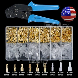 450X Wire Connectors Spade Crimp Terminals SN-48B Ratchet Crimper Plier Tool Kit - Picture 1 of 16