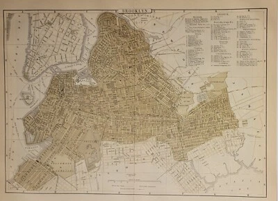 Antique detailed color litho map plan Brooklyn NY Johnson's Cyclopaedia 1897 - Image 1 of 4