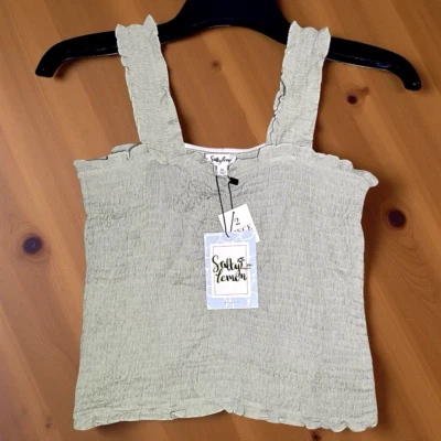 Camiseta sin mangas recortada con volantes salty limón calado para mujer XL verde festival nueva con etiquetas Foto 1 de 4