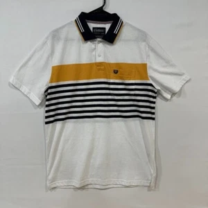 Duke Stardust Polo Shirt Men's XL White Mustard Stripe Cotton Casual - Picture 1 of 5