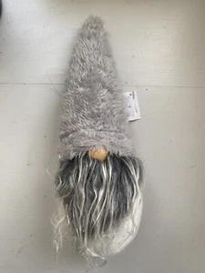 Large Gray And White Plush Gnome Hanging Ornament, 9 Inches H - Picture 1 of 4