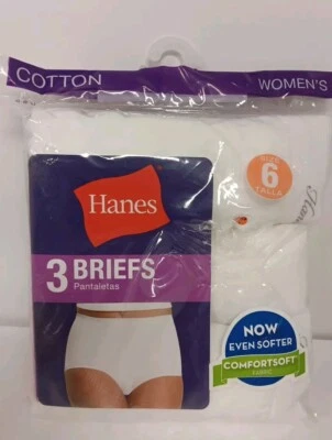 Size 6 Hanes Women's White Briefs Panty Underwear 3 Pack 100% Cotton - Image 1 of 2
