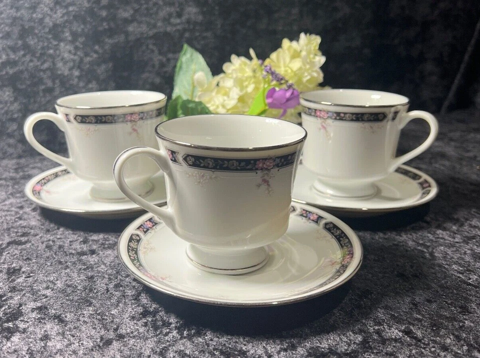 ROYAL PRESTIGE MIDNIGHT MOOD 4122 Tazas y Platillos de Café - JUEGO DE 3 Foto 1 de 4