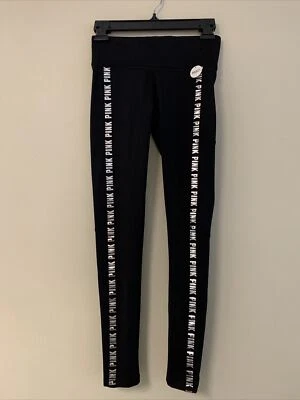 NEW Victoria's Secret PINK Fleece Lined Leggings Black Silver XS S  - Image 1 of 4