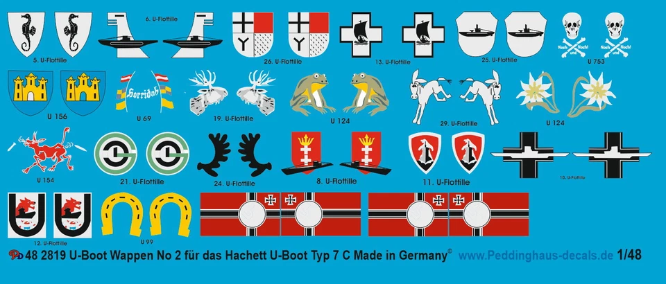 Peddinghaus-Decals 1/48 2819 U-Boat Stemma No 2 per Hachett U-Boat Tipo 7C - Immagine 1 di 1
