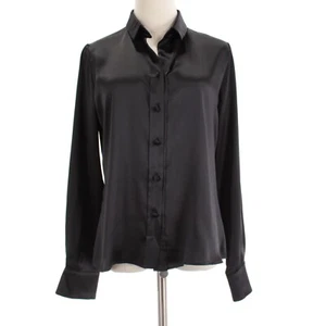 Rani Arabella NWT Button Down Long Sleeve Top Size Medium Solid Black 100% Silk - Picture 1 of 9