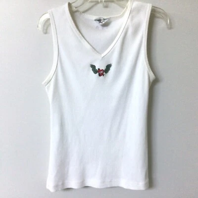 Camiseta sin mangas vintage Y2K años 90 cola dura para siempre acanalada alas de corazón para mujer talla L EE. UU. Foto 1 de 4