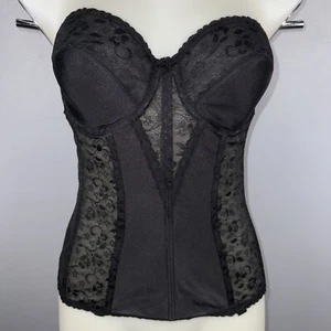 Vintage Carnival Bustier Corset Top 34C Black Strapless Longline Bra Boning - Picture 1 of 5