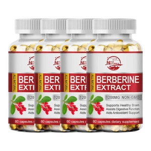 4 Bottles Berberine HCL 1200mg Cholesterol Blood Sugar Health General Wellness - Picture 1 of 11