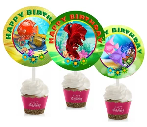 12 Fish Cupcake Toppers for Birthday Party #2 - Picture 1 of 1