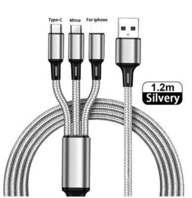 Wholesale 3A Fast Charging Cable 3 in 1 Charger Cord For iPhone USB-C Micro USB - Image 1 of 4