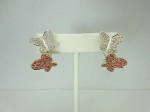 New 18k Rose and White Gold Ruby and Diamond Twin Butterfly Earrings 1.28 ct TW - Picture 1 of 6