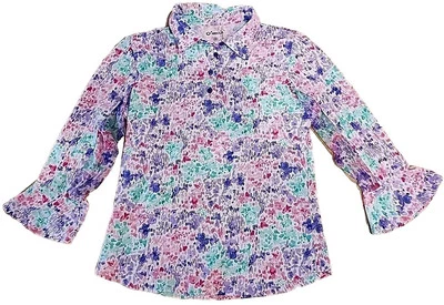 Top polo Ibkul para mujer mediano manga malla acampanada 3/4 rosa floral rendimiento golf Foto 1 de 4