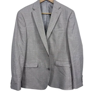 Bar III Slim Fit Mens Beige Blue Plaid Suit Jacket Blazer Stretch 2 Button 40S - Picture 1 of 18