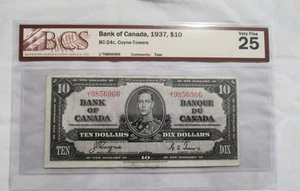 Canada $10.00 Dollar 1937  Goyne-Towers (J/T)  BCS Graded Nice--Note-Bills - Picture 1 of 10
