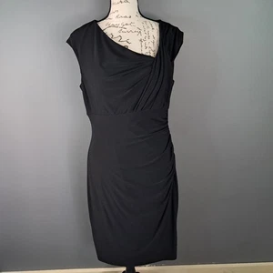 Ralph Lauren Women's Black Ruched Cap Sleeve Asymmetrical Dress Size 10 - Picture 1 of 7