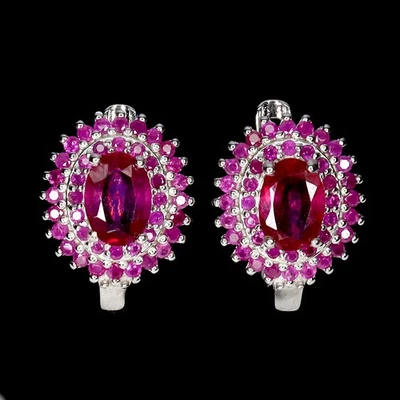 925 Sterling Silver Earrings Oval Ruby 7x5mm Ruby Natural Gemstone Jewelry - Image 1 of 4