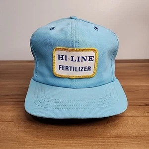 Vintage Hi Line Fertilizer Blue Snapback Trucker Hat Made in USA Cap Hi-Line - Picture 1 of 6