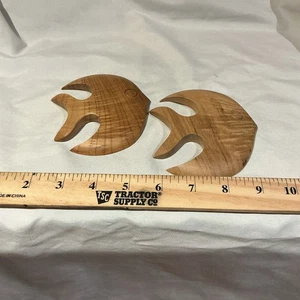 MCM Adorable Set Of 2 Wood Fish Wall Hanging - Picture 1 of 2