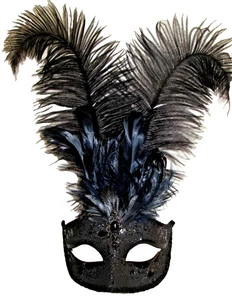 MAR 19 HANDMADE IN ITALY, PAPPMACHE PARTY MASKE SCHWARZE FEDERN/SCHWARZES GESICHT. - Bild 1 von 4