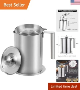 Stainless Steel Grease Strainer & Container - Large Oil Storage Pot with Dust... - Picture 1 of 8