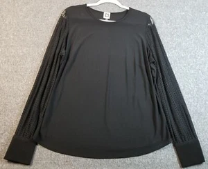 Anne Klein Top Women’s 1X Plus Black Long Mesh Sleeve Crewneck Stretch Jersey - Picture 1 of 11