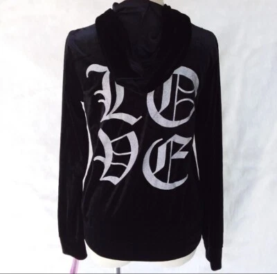 Material Niña Talla XL Sudadera Love Velour Cremallera Sudadera con Capucha Negra NUEVA $42 Foto 1 de 4