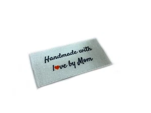 Handmade with love by Mom labels tags - Sew In White Ribbon - 25x40mm Flat - Picture 1 of 1