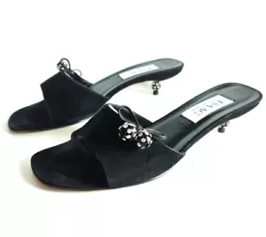 ISAAC MIZRAHI Mulas Gamuza Negra Tacón de Gatito Cuentas Hecho en Italia Años 90 00s De Colección Y2k - Imagen 1 de 23