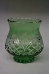 Cut Glass, Emerald Green And Clear Small Footed Compote, Starburst , Boho - Picture 1 of 6
