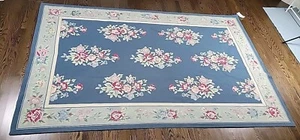 Vintage Aubusson French Style 80’s Petite Needlepoint Rug 66"x107” chainstitched - Picture 1 of 14