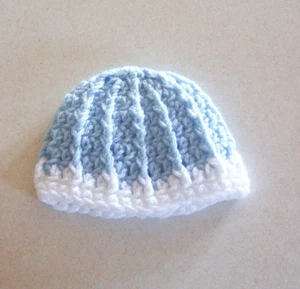 Crochet Blue with White Trim Ribbed Stocking Cap 16"-18" Doll - Picture 1 of 1