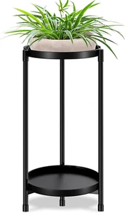 Plant Stand Indoor Outdoor - 2 Tier round Tall Metal Flower Pot Holder Potted Di - Picture 1 of 11