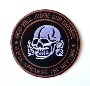 GOD WILL JUDGE OUR ENEMIES biker skull Embroidered Iron On Sew On Patch Badge  - Foto 1 di 1
