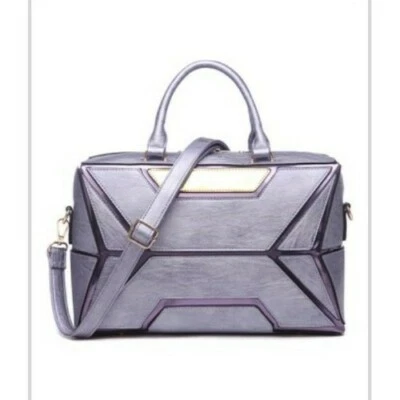 Bolso de Mano Segolene Paris Gris Peltre Geométrico 14"x8"x5" Bolsillos Correa Foto 1 de 4