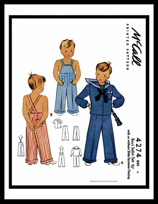 McCall 4274 BOY'S SAILOR Suit Nautical Sewing Pattern Costume Play Overalls ~4~ - Image 1 of 4